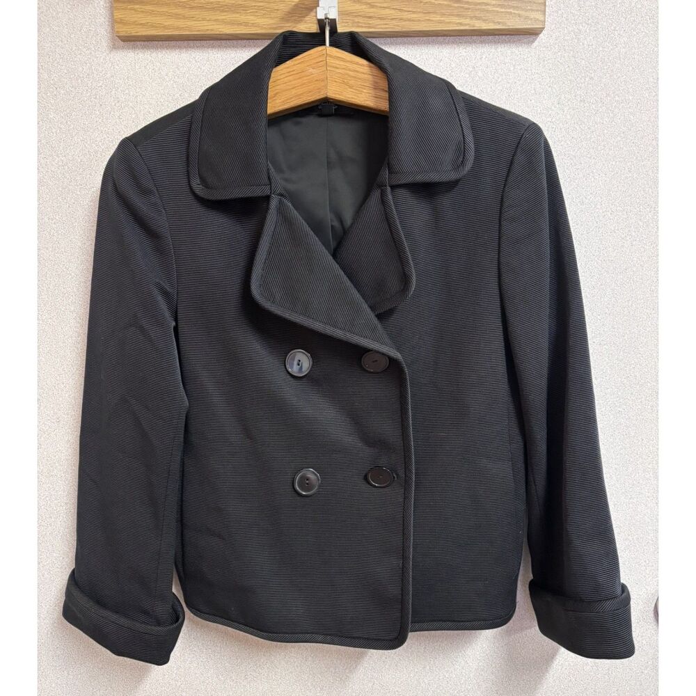 Talbots‎ Black Ribbed Cropped Jacket Size 14 Cotton Silk Blend The Grace Fit